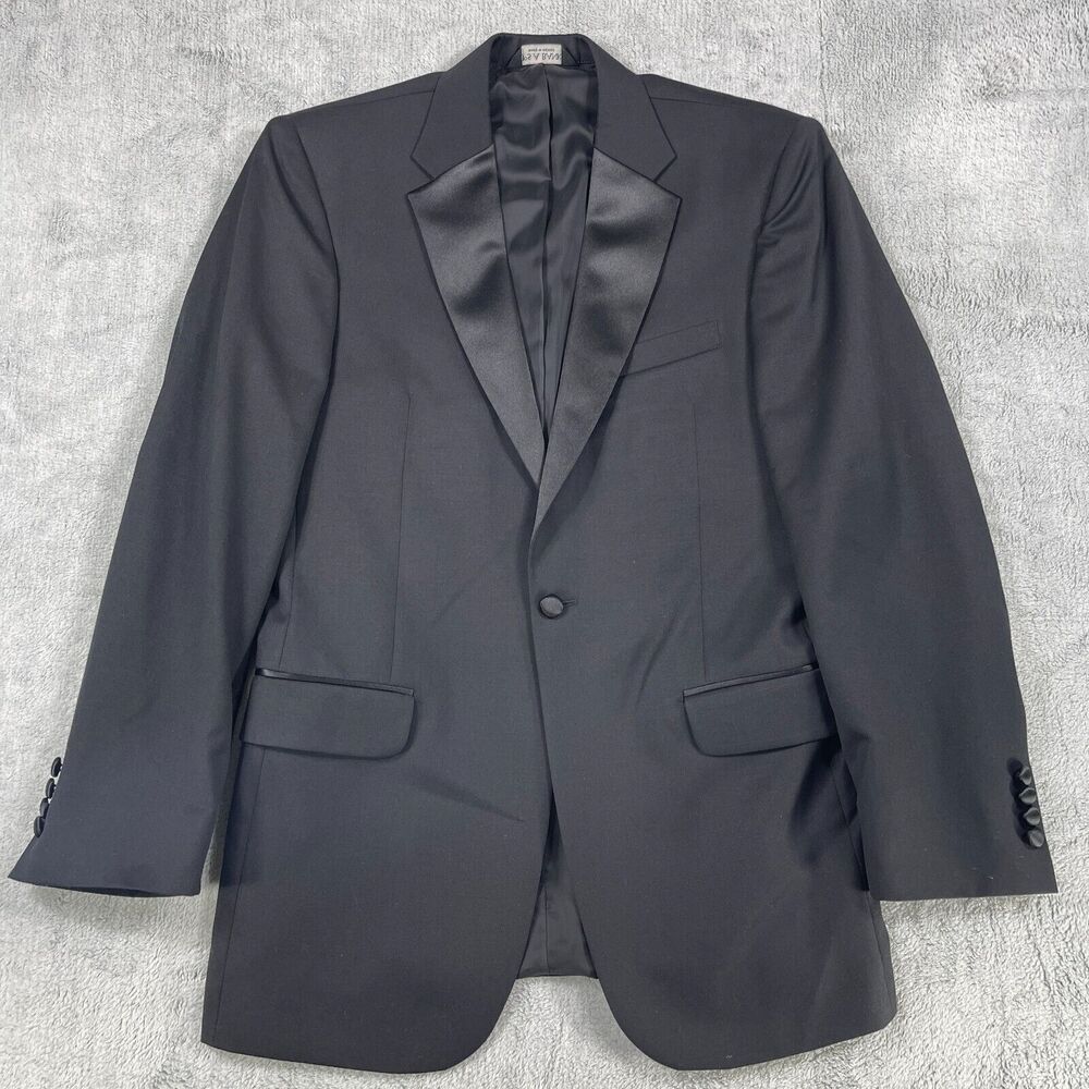 Jos. A. Bank Tuxedo Jacket Men 40L Black Single Button Peak Satin Trim Formal
